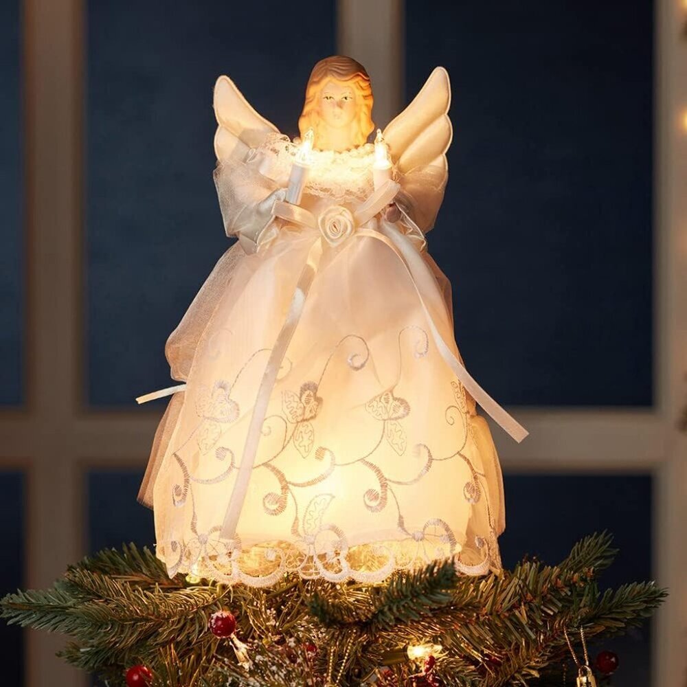 Kurt Adler 10-Inch UL 10-Light Gold/Ivory Angel Treetop - Picture 10 of 11